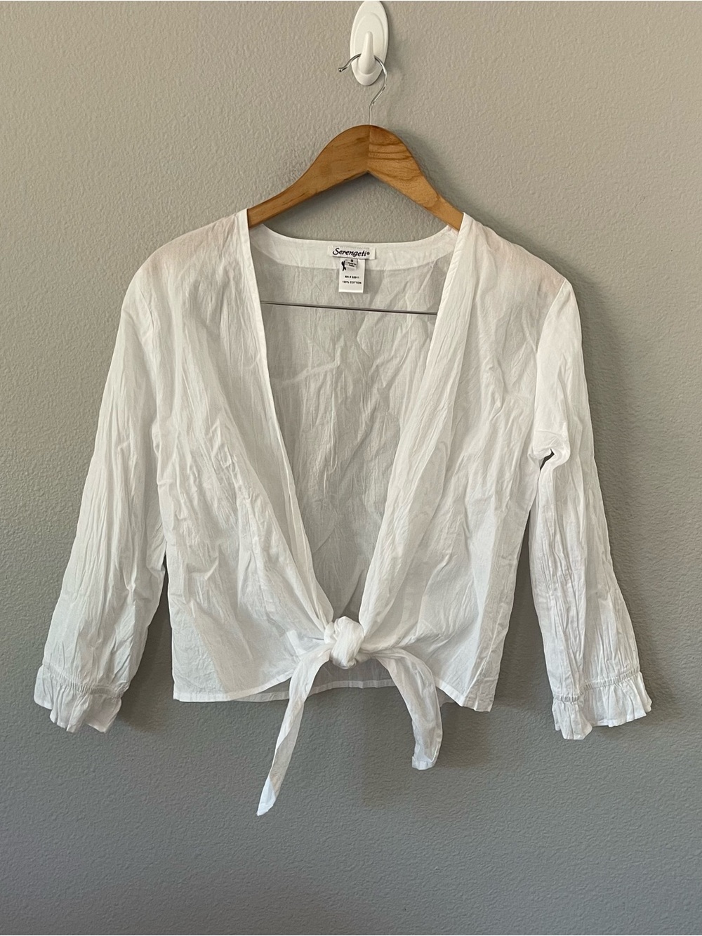 Serengeti White Tie Front Lightweight Crinkled Top Size S